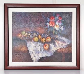 “Still Life with Fruits & Flowers I” by M. Thomas