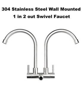 304 Stainless Steel Wall Double Kitchen Faucet Tap