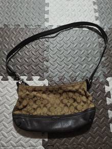 Vintage Coach Signature C Canvas Brown Leather Bag