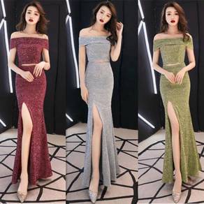 Pink silver gold slit glitter prom dress RBP0930