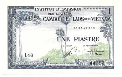 French Indochina 1 Piastre (1954) - Pick P105  unc