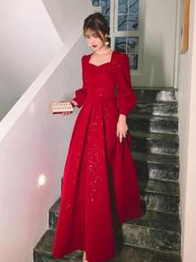 Red long sleeve evening prom dress gown RBP1694