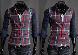 01234 Plaid Casual Dress Slim Long Sleeved Shirt