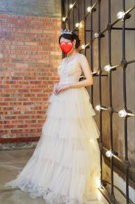 Tiered Tulle Champange Gown with Floral Bodice