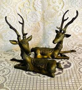 Antique Brass Sitting Deer Sculpture (PAIR)