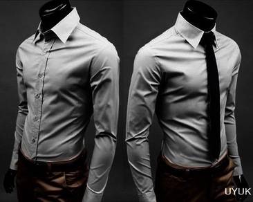 B0514 KEMEJA KELABU LENGAN PANJANG GREY MEN SHiRT