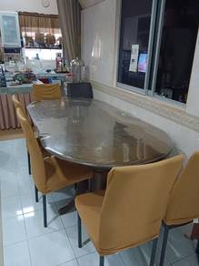 Meja makan kayu pejal + 6 kerusi
