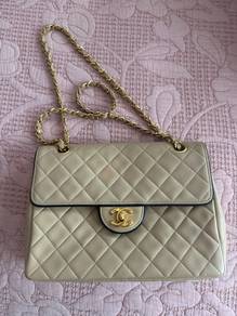 Chanel Beige Lambskin Vintage Trimmed Single Flap