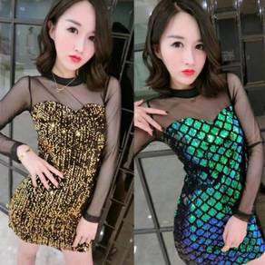 Long sleeve bodycon mesh midi party dress RBP0641