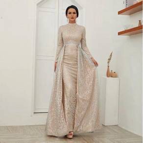 Silver long sleeve evening prom gown RBP1162