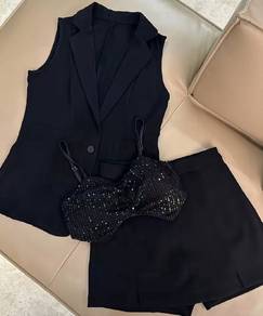 Casual Commuting Vest + Sequin Strap Top + Pant