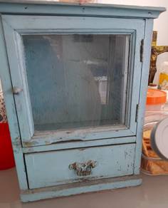 Antique Wooden Glass Display Cabinet Drawer