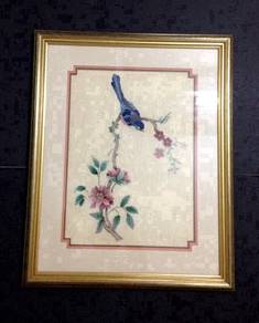 Vintage Fine Hand-Made Cross-Stitch Frame - Bird
