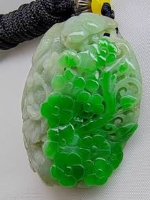 Liontin Giok Jadeite Jed Bunga & Burung Burma