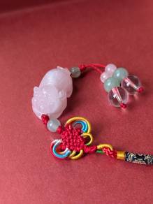 Rose quartz car pendant pig 32mm