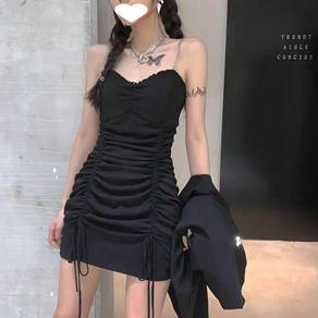 Black bodycon party spaghetti strap dress