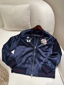Alexander Mcqueen Navy Blue Satin Embroidered Bomb
