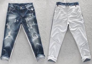 Ripped Mix 3/4 Slim-Fit Denim Track Jeans Pants