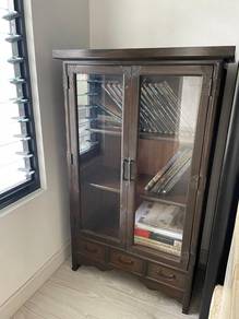 Dark Brown Glass Door Cabinet