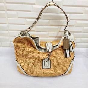 Authentic Coach Natural Straw/White Dogleash Hobo