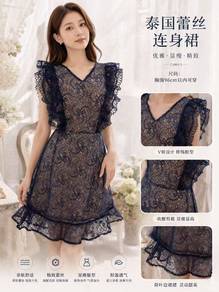 French-Style Elegant Lace Stitching  Dress