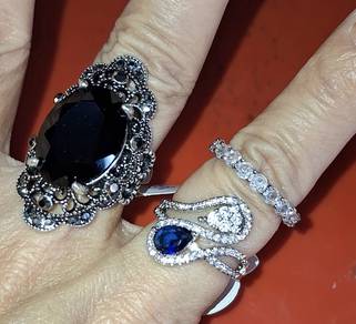 925 Sterling Silver Big Oval Black Acrylic Rings