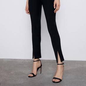 ZARA Womens Black Stretch Pull On Leg Zip Stylish