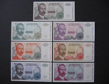 Bosnia Set of 7 - 5000 till 500 Million Dinar 1993