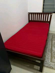 katil single kayu free tilam lipat