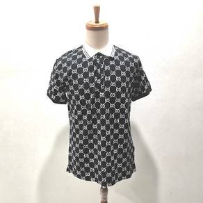 Gucci GG Monogram Polo Shirt Navy Blue and White