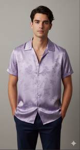 SHEIN Floral Silk Shirt - Lavender Men Fashion