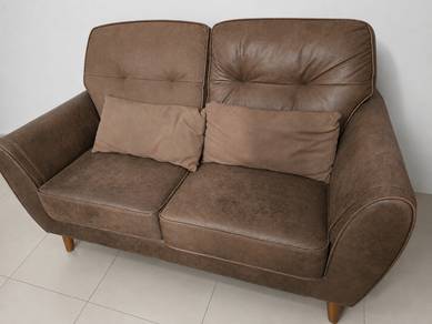 Brown Faux Leather 2-Seater Sofa with Cushions
