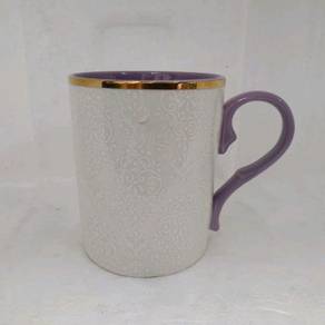 Francfranc Mugs, White Embossed Design, Lavender,