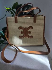​👜 Chic Straw & Leather Trim Tote Bag 