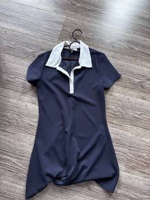 Navy Blue Polo Dress with White Collar (M Size)