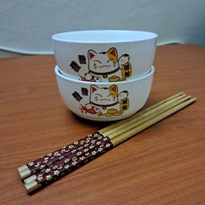 Lucky Cat Bowl & Chopsticks Gift Set