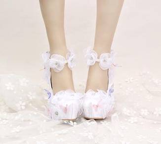 Fairy pink white flower pump high heels