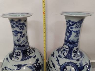 Blue and White Dragon & Phoenix Porcelain Vases