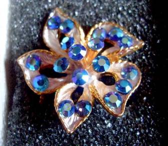 Flower Brooch With Blue Crystals