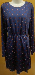 Navy Blue Polka Dot Long Sleeve Dress