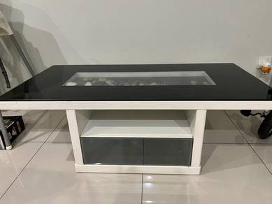 modern glass coffee table with storage (white fram