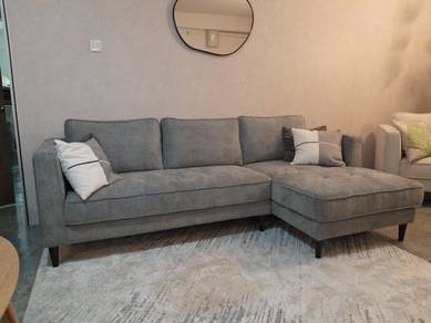 (Showroom Set) Modern Grey Fabric L-Shaped Sofa