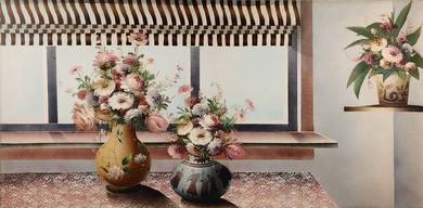 Floral Still Life Mixed Media Oil Painting Repro