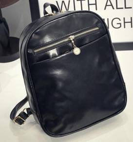 01610 Retro Trendy Korean Style Backpack Black Bag
