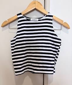 Black and white striped sleeveless crop top