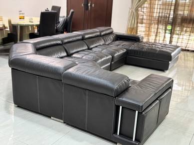 Large Black Leather Sofa For Sale