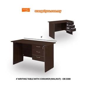 4' Economic Writing Table With 3 Drawer (Walnut),