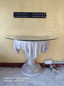Glass Top Console Table with Ornate Pedestal Base