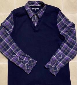 G2000 Sweater with Plaid Shirt