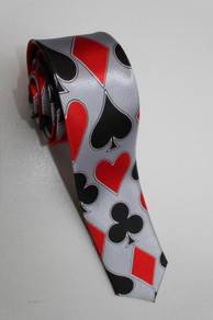 SLIM Playing Card Poker Game Hearts SILVER NeckTie